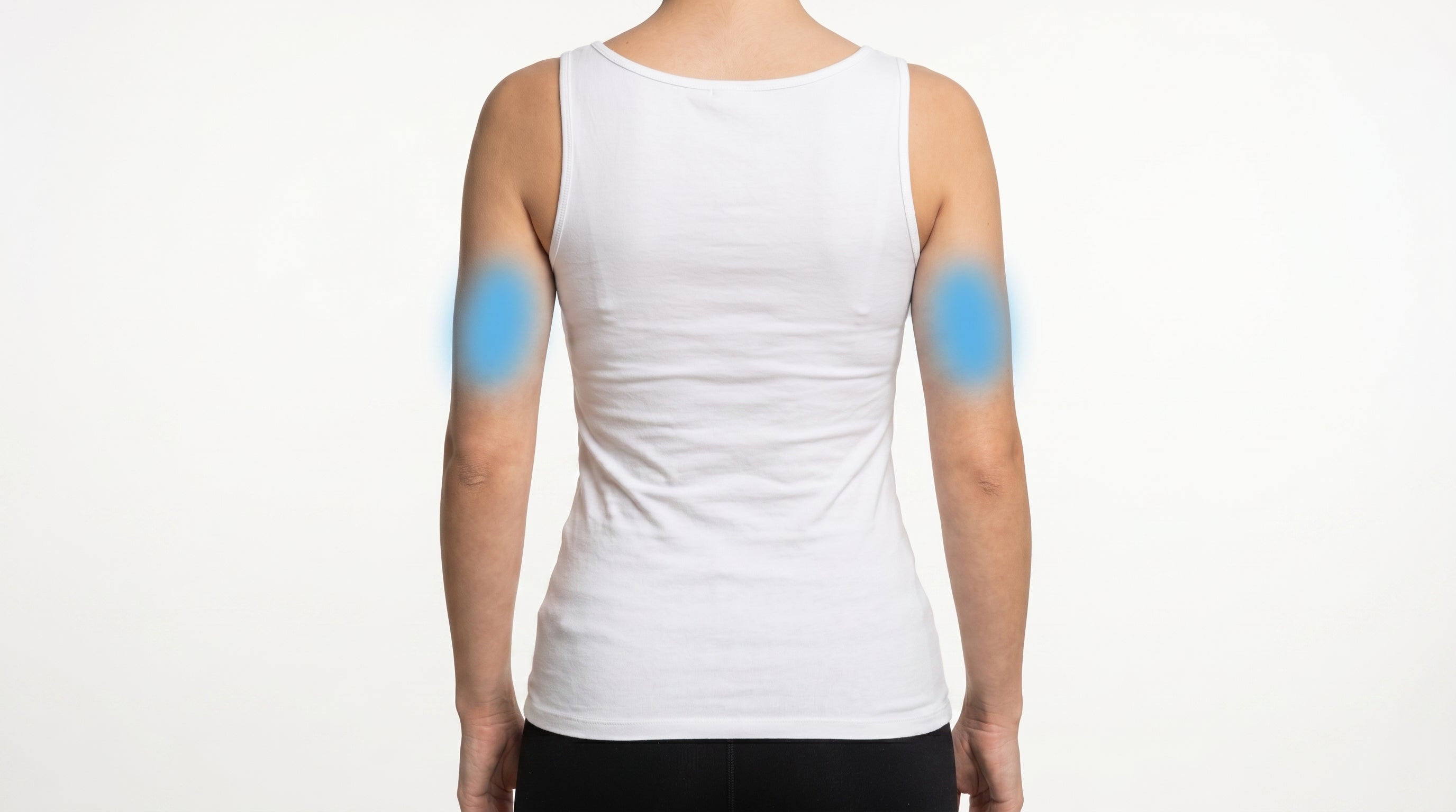 Zona recomendada de colocación: parte posterior del brazo (tríceps), marcada en azul en ambos brazos